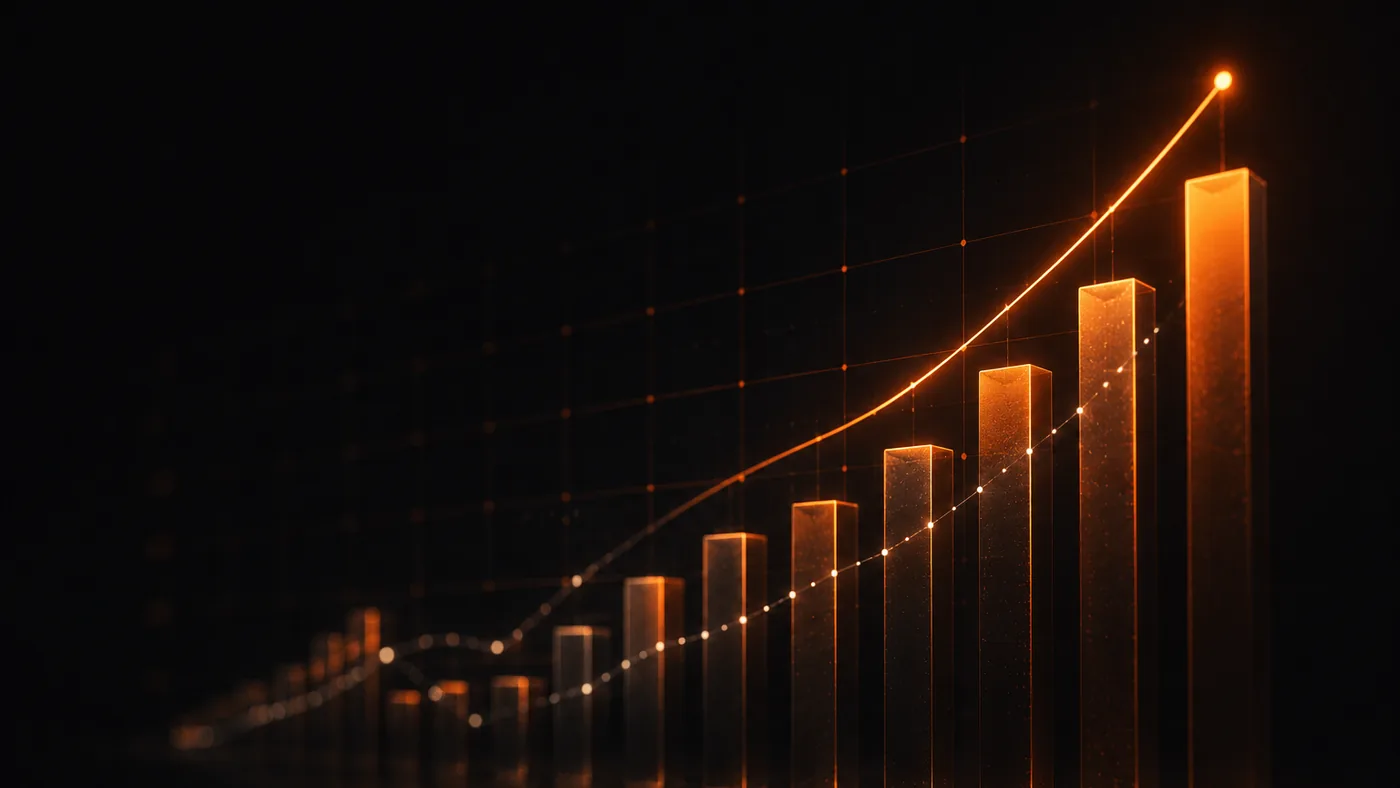 An ascending bar chart with a rising trend line, representing sell-through over time.